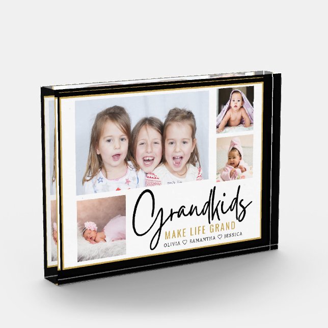 Grandkids Make Life Grand Grandparents 4 Picture  Photo Block (Left)