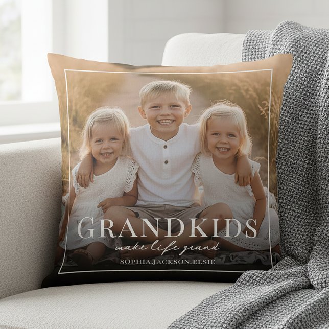 Grandkids Make Life Grand Grandparents Gift Photo Throw Pillow (Creator Uploaded)