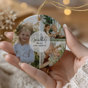 Grandkids Make Life Grand Nanny 3 Photo Ceramic Ornament