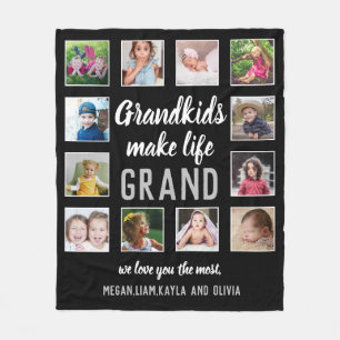 Grandkids Make Life Grand Quote 12 Photo Collage Fleece Blanket