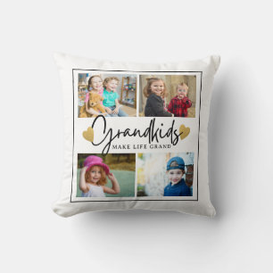 Grandkids Make Life Grand Quote 4 Photo Collage Throw Pillow