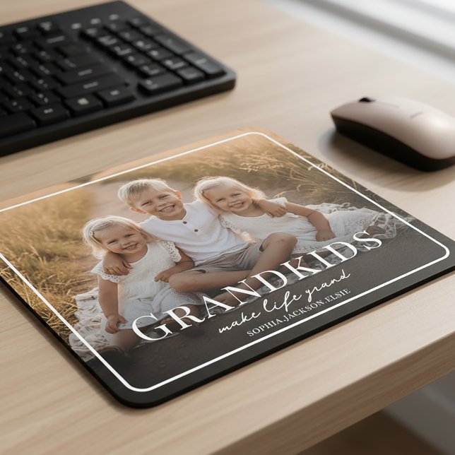 Grandkids Make Life Grand White Script Photo Mouse Pad (Creator Uploaded)