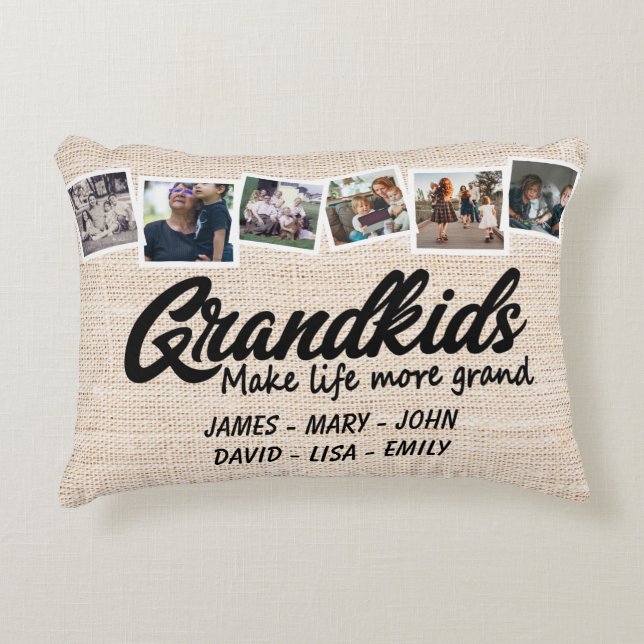 Grandkids make life more grand 6 Photo & Names Accent Pillow (Front)