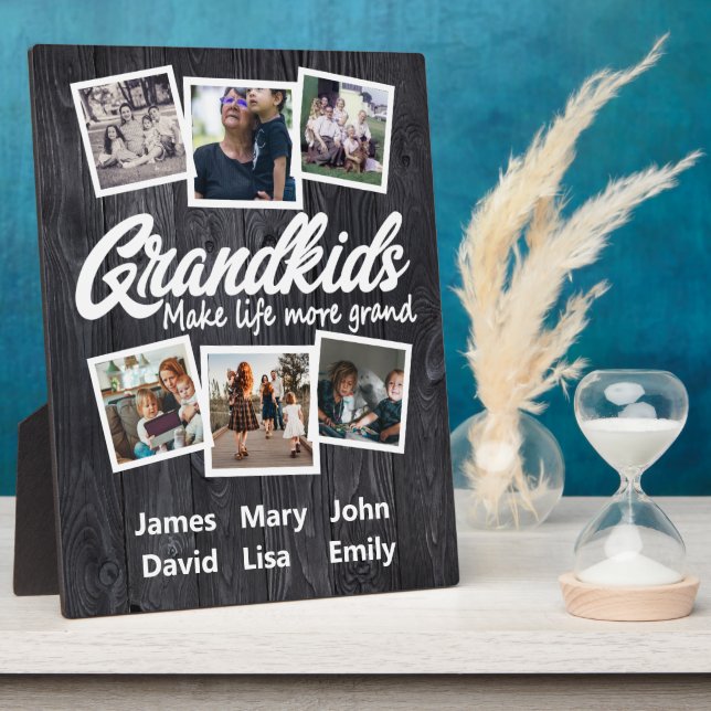 Grandkids make life more grand 6 Photo & Names Pla Plaque (Side)