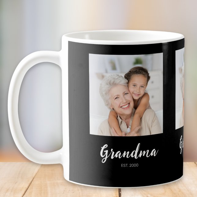 Grandm Established Script Black 3 Photo Coffee Mug (Créateur téléchargé)