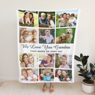 Grandma 12 Photo Collage Fleece Blanket