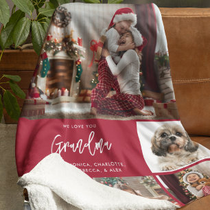 Grandma 5 Photos with Pet Personalized Holiday Sherpa Blanket