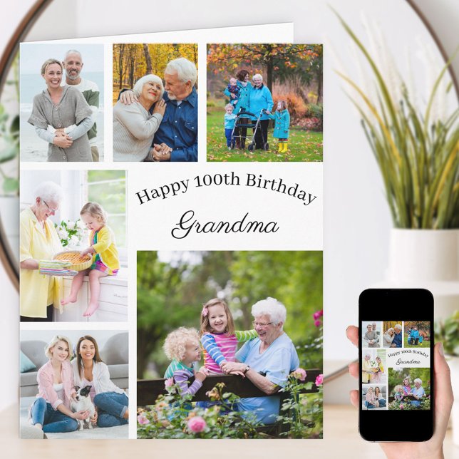 Grandma 6 Photo Collage Any Age Big Birthday Card (Creator Uploaded)