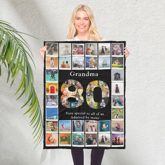 Grandma 80th Birthday Photo Template Fleece Blanket (Personalized 80th birthday fleece blanket for grandmother with photo collage template.)