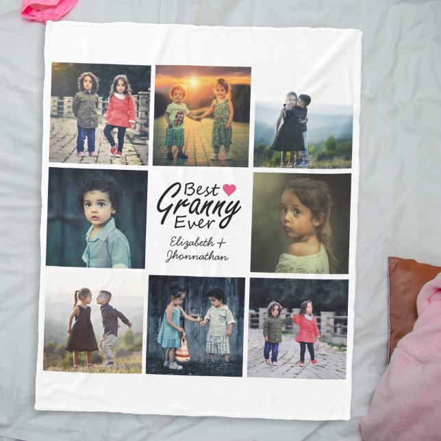 Grandma 8-Photo Collage Custom Grandchildren Names Fleece Blanket (Creator Uploaded)