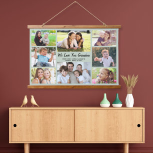 Grandma 8 Photo Collage Sage Green Hanging Tapestry