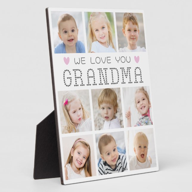 Grandma 9 Photo Collage Hearts Custom Colours Plaque (Side)