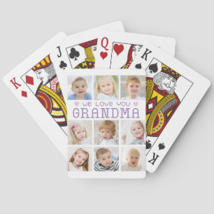Grandma 9 Photo Collage Hearts Custom Colours Playing Cards