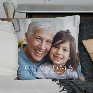 Grandma Always Makes Me Smile Rustic Floral Photo Throw Pillow