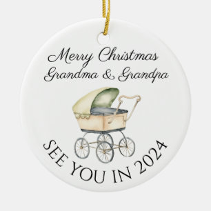 Grandma and grandpa to be new baby announcement ceramic ornament