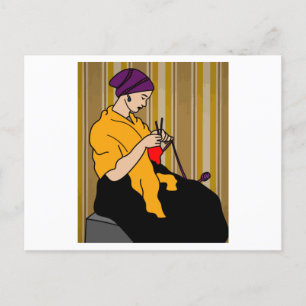 Grandma At The Knitting Hobby Crocheting Postcard