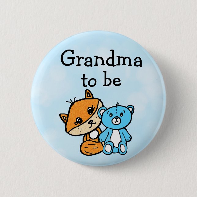 Grandma be Little Fox and Teddy Bear Baby Shower 2 Inch Round Button (Front)