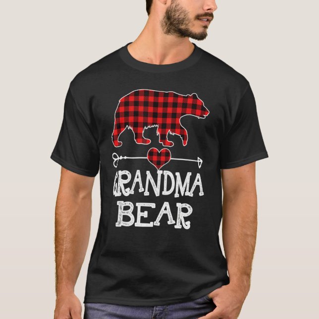 Grandma Bear Christmas Pajama Red Plaid Buffalo Fa T-Shirt (Front)