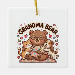 Grandma Bear Cute Hug Ceramic Ornament