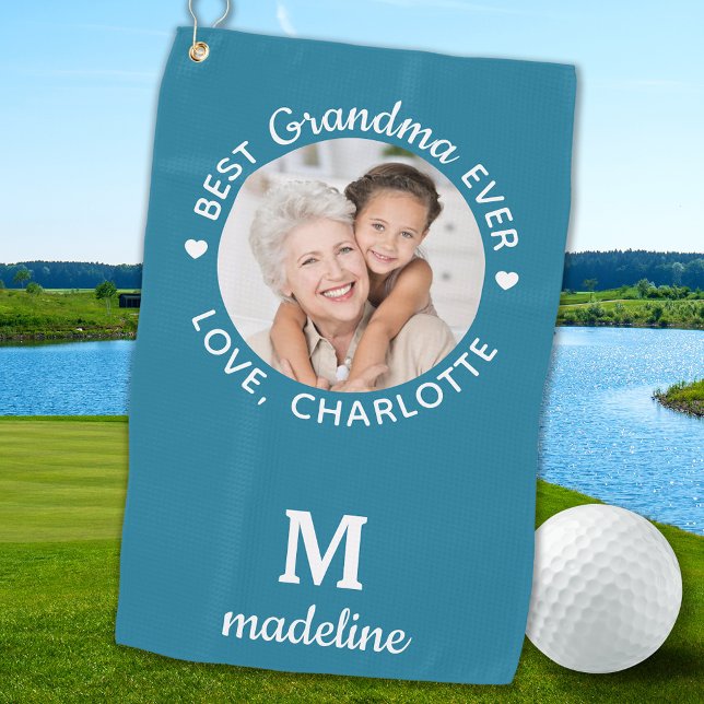 Grandma Best Ever Modern Monogram Custom Photo Golf Towel (Creator Uploaded)