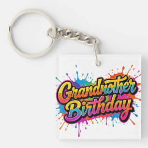 Grandma Birthday Colourful Paint Splash Design Keychain