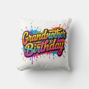 Grandma Birthday Colourful Paint Splash Design Throw Pillow