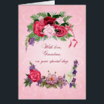 Grandma Birthday Gorgeous Roses<br><div class="desc">This birthday card for a grandma has beautiful roses in full bloom. The pink background has pale pink roses showing through. A gorgeous,  traditional birthday card that will give real joy.</div>