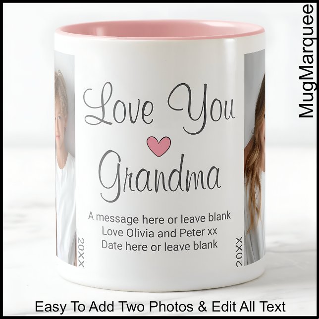 Grandma Birthday Message & Two Photo, White C00 Two-Tone Coffee Mug (Creator Uploaded)