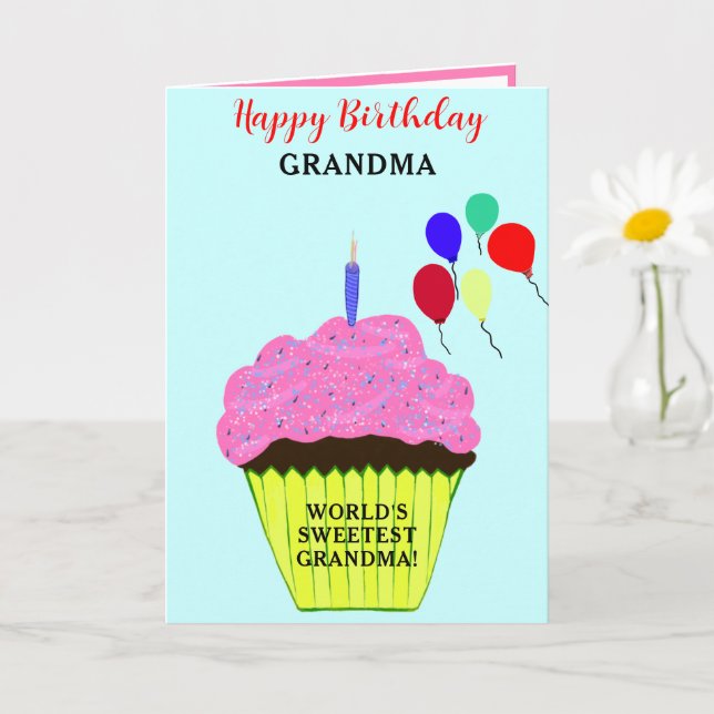 Grandma Birthday Pink Cupcake PHOTO Card (Small Plant)