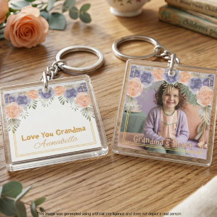 Grandma Birthday Wildflower Rose Photo Floral Keychain