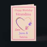 Grandma Birthday with Heart & Handprints  Card<br><div class="desc">A Pretty Heart with two childrens handprints,  all text can be changed or added to by following the 'Personalize this Template' prompt.</div>