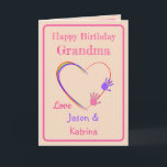 Grandma Birthday with Heart & Handprints  Card<br><div class="desc">A Pretty Heart with two childrens handprints,  all text can be changed or added to by following the 'Personalize this Template' prompt.</div>