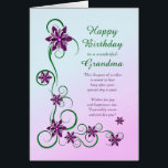 Grandma Birthday with Scrolls and Flowers<br><div class="desc">An elegant and beautiful birthday card. A perfect card to give to your grandma. Purple flowers and glittery scrolls make a very special birthday card.</div>