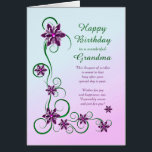 Grandma Birthday with Scrolls and Flowers<br><div class="desc">An elegant and beautiful birthday card. A perfect card to give to your grandma. Purple flowers and glittery scrolls make a very special birthday card.</div>