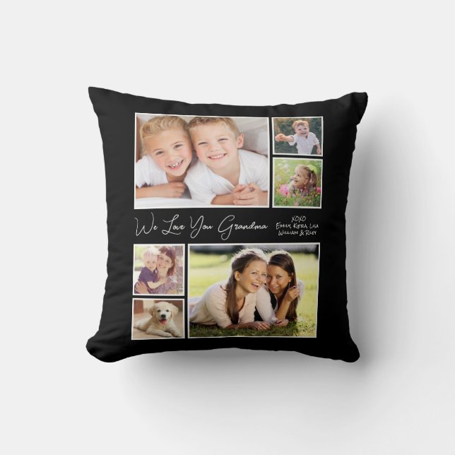 Grandma Black Photo Throw Pillow (Front)