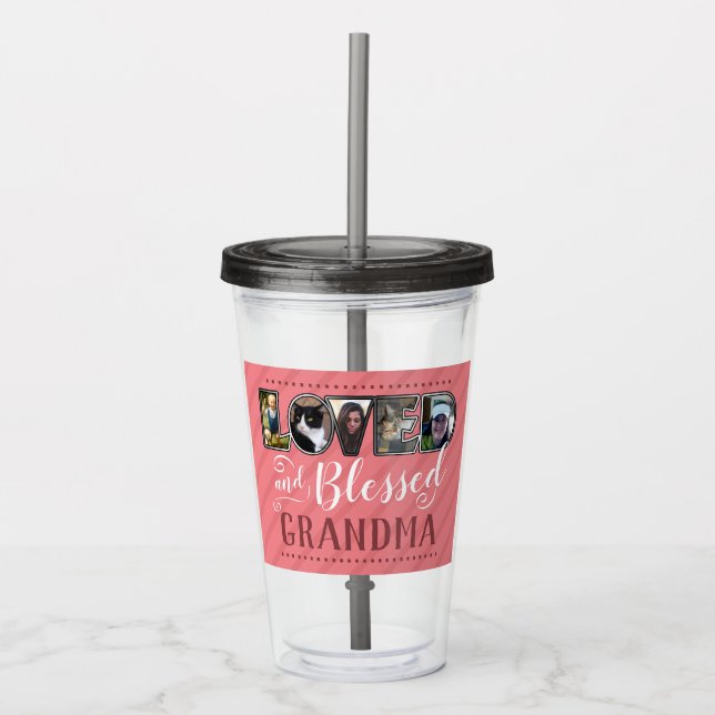 Grandma Blessed and Loved Photo Collage Acrylic Tumbler (Front)