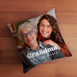 Grandma | Boho Text Overlay with Two Photos Throw Pillow<br><div class="desc">This simple and stylish pillow for your grandmother features two of your personal family photos, along with the word "Grandma" in boho white modern typography and a spot to add your names and the year on the back. Text as presented says "we love you so much", but you can change...</div>
