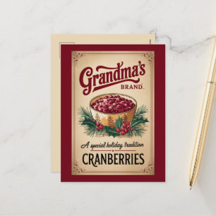 Grandma brand cranberries add message holiday postcard
