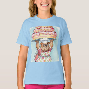  Grandma Bulldog and a Huge Cake by Natasha Us   T-Shirt