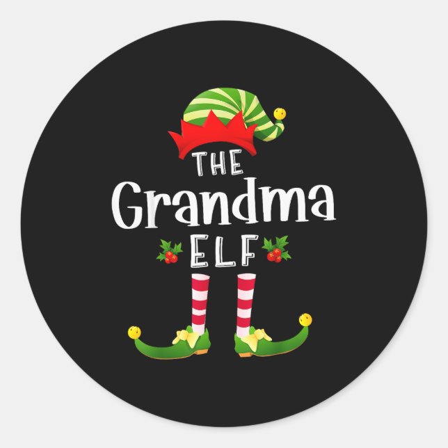 Grandma Christmas Elf Matching Pajama X-mas Party  Classic Round Sticker (Front)