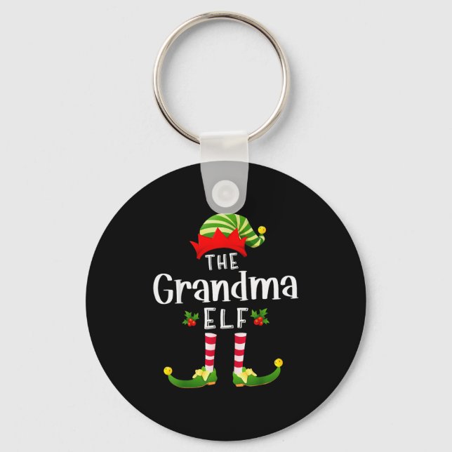 Grandma Christmas Elf Matching Pajama X-mas Party  Keychain (Front)