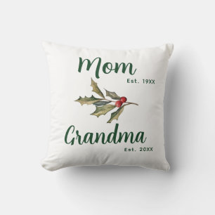 Grandma Christmas Holiday Botanical Decor Throw Pillow