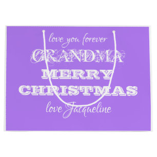 Grandma Christmas Personalized Name Purple  Large Gift Bag