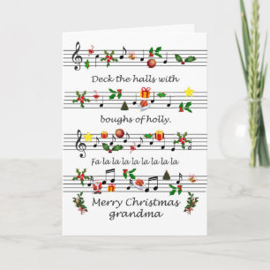 Grandma Christmas Sheet Music Deck The Halls Holiday Card