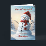 Grandma Christmas Snowman  Holiday Card<br><div class="desc">A festive winter scene showing a cheerful snowman in a red hat and scarf. Wish your grandma a merry Christmas with a lovely snowman card.</div>
