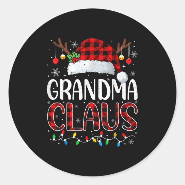 Grandma Claus Christmas Lights Pajama Family Match Classic Round Sticker (Front)