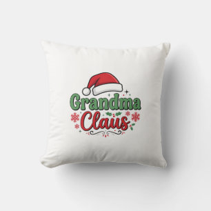 Grandma Claus Christmas Santa Hat Throw Pillow
