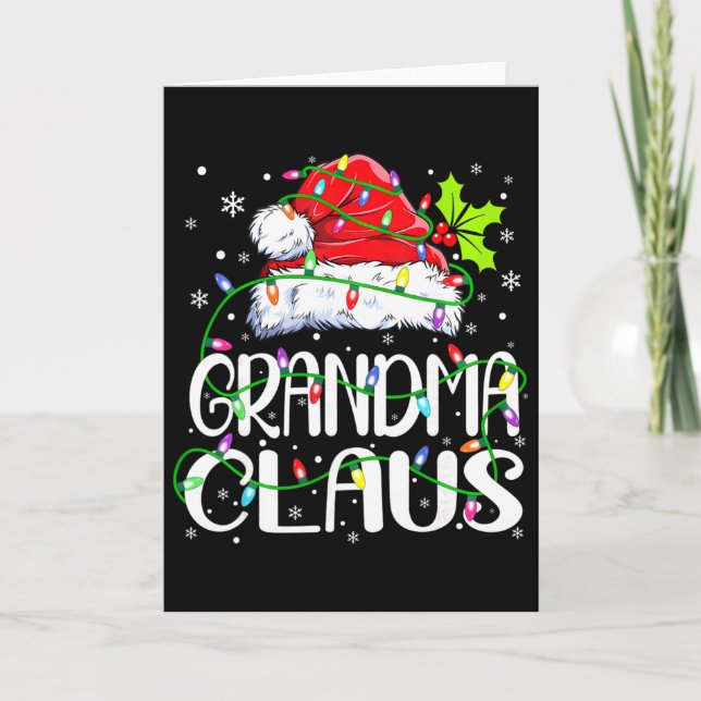Grandma Claus Shirt Christmas Lights Pajama Family Card (Front)