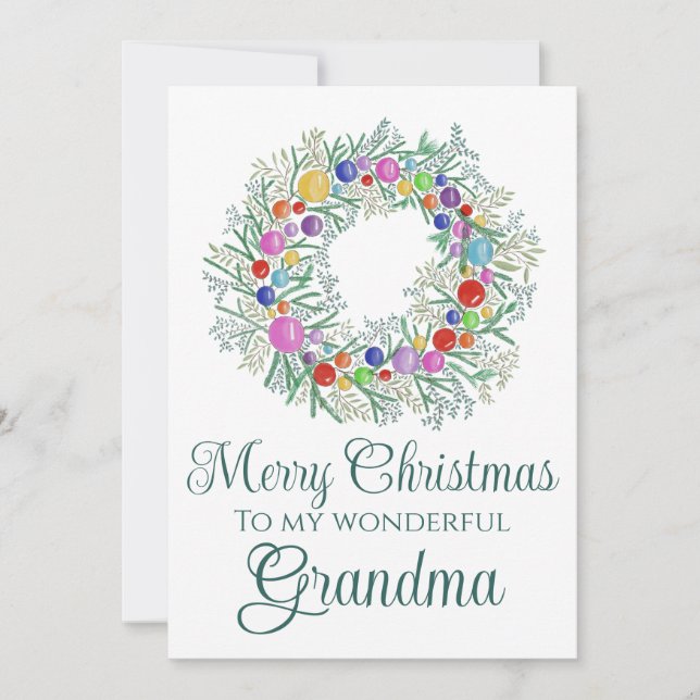 Grandma colourful Christmas Wreath Holiday Card (Front)