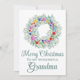 Grandma colourful Christmas Wreath Holiday Card